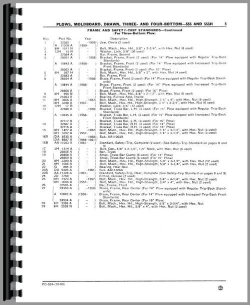 Parts Manual for John Deere 555H Plow Sample Page From Manual
