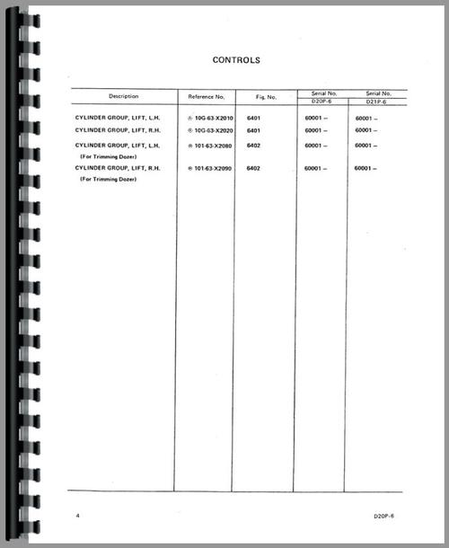Parts Manual for Komatsu D20P-6 Crawler Sample Page From Manual