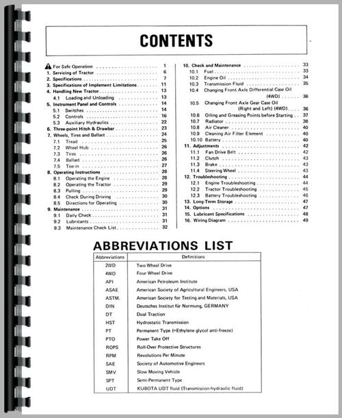 Operators Manual for Kubota B5200E Tractor Sample Page From Manual
