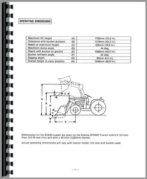 Operators Manual for Kubota B1630 Loader Attachment for B6100D Tractor  Sample Page From Manual