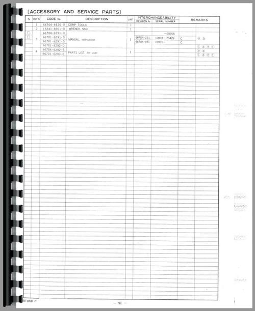Parts Manual for Kubota B7100D-P Tractor Sample Page From Manual