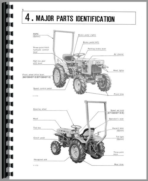Operators Manual for Kubota B7100HST-E Tractor Sample Page From Manual