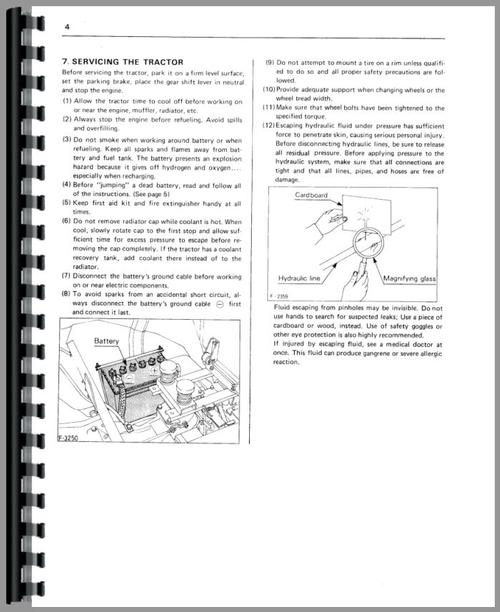 Operators Manual for Kubota B8200E Tractor Sample Page From Manual