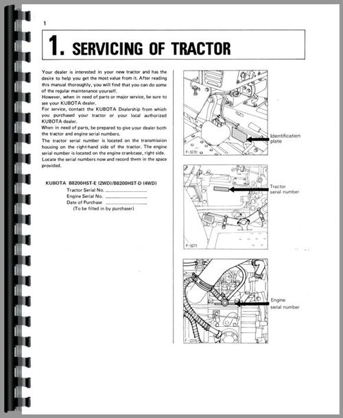 Operators Manual for Kubota B8200HST-D Tractor Sample Page From Manual