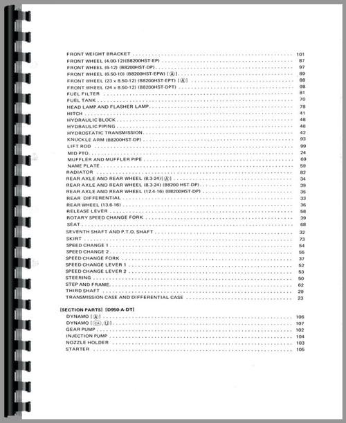 Parts Manual for Kubota B8200HST Tractor Sample Page From Manual