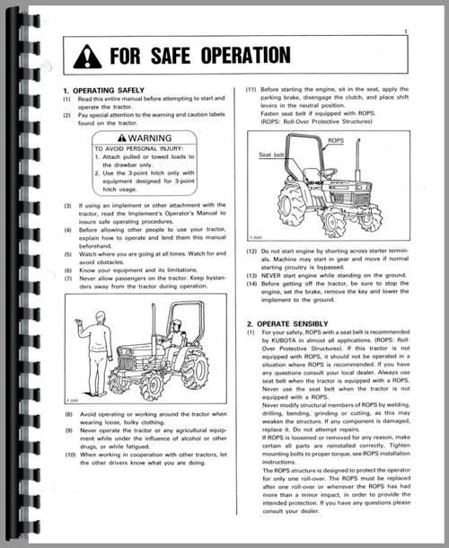 Operators Manual for Kubota B9200HST-E Tractor Sample Page From Manual
