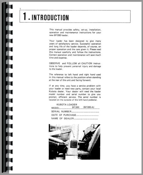 Operators Manual for Kubota BF350 Loader Attachment for B8200HST Tractor Sample Page From Manual
