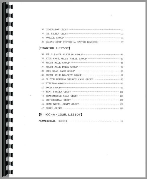 Parts Manual for Kubota L225 Tractor Sample Page From Manual