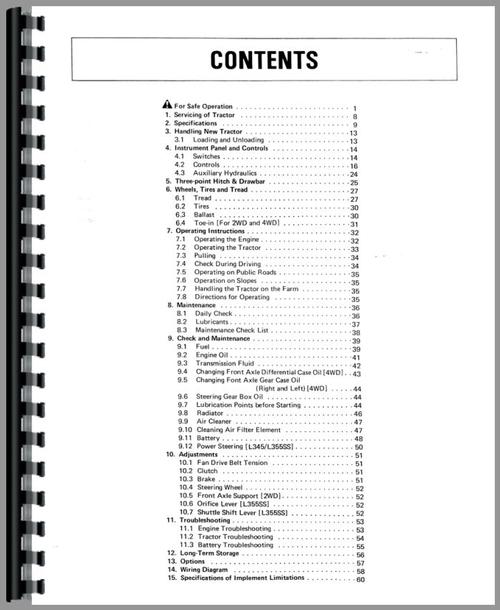 Operators Manual for Kubota L305 Tractor Sample Page From Manual