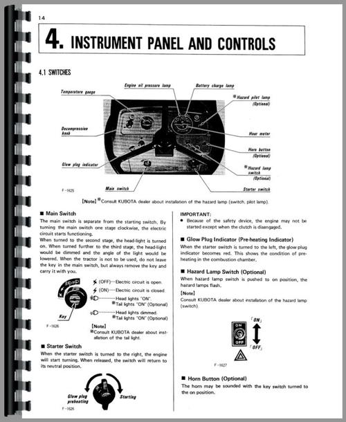 Operators Manual for Kubota L305 Tractor Sample Page From Manual
