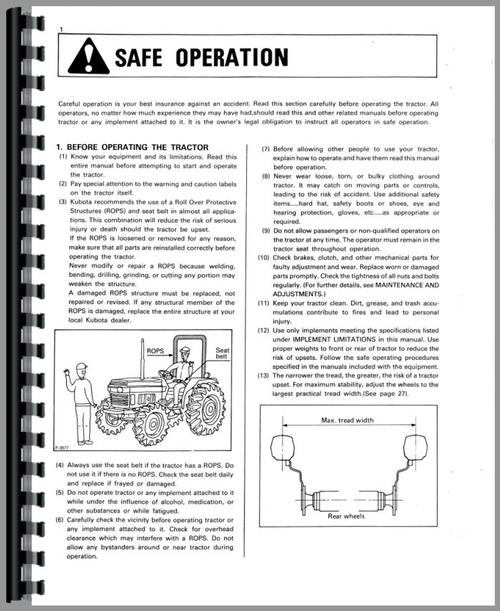 Operators Manual for Kubota L3350 Tractor Sample Page From Manual