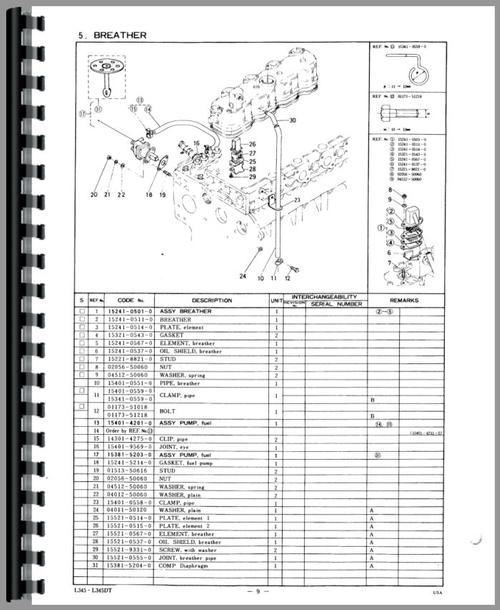 Parts Manual for Kubota L345W Tractor Sample Page From Manual