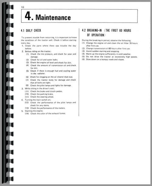Operators Manual for Kubota M4500 Tractor Sample Page From Manual