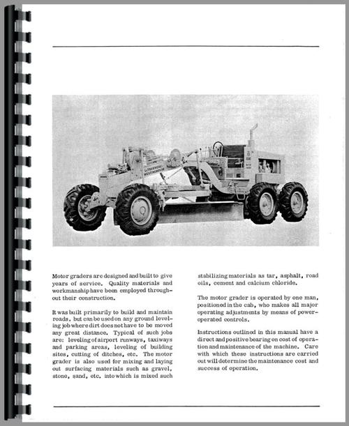 Operators Manual for Le Tourneau 330 Grader Sample Page From Manual