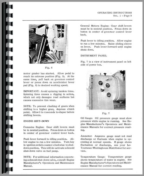 Operators Manual for Le Tourneau 330 Grader Sample Page From Manual
