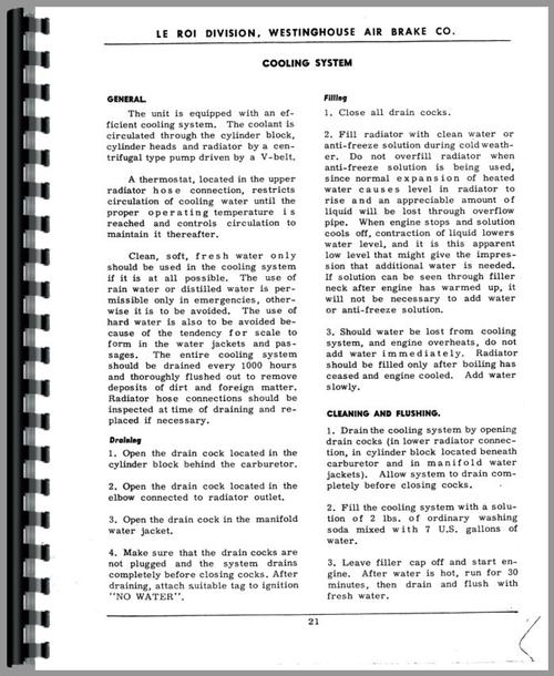 Service & Operators Manual for Leroi 125 Tract Air Tractor & Air Compressor Sample Page From Manual