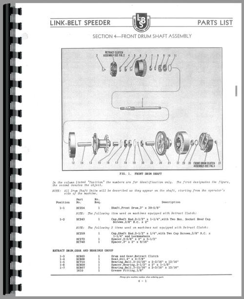 Parts Manual for Link Belt Speeder LS-51 Drag Link or Crane Sample Page From Manual