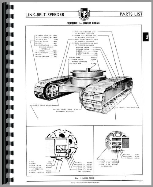 Parts Manual for Link Belt Speeder LS-68 Drag Link or Crane Sample Page From Manual