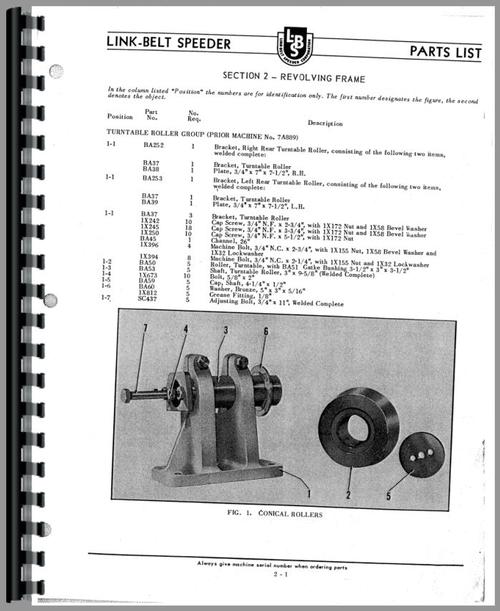 Parts Manual for Link Belt Speeder LS-85 Drag Link or Crane Sample Page From Manual