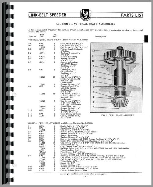 Parts Manual for Link Belt Speeder LS-85 Drag Link or Crane Sample Page From Manual