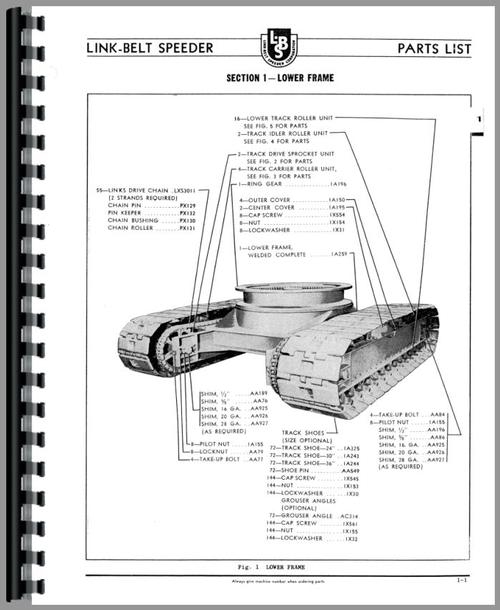 Parts Manual for Link Belt Speeder LS-98 Drag Link or Crane Sample Page From Manual