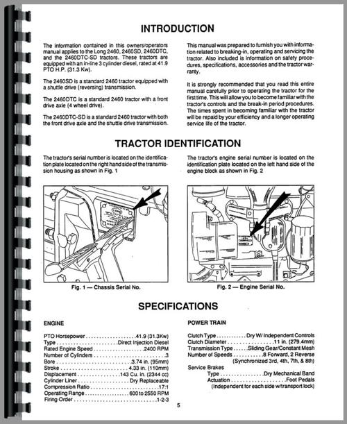 Operators Manual for Long 2460SD-DTC Tractor Sample Page From Manual