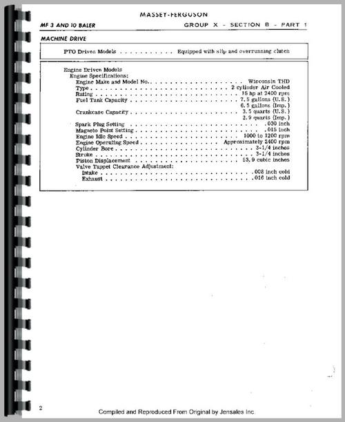 Service Manual for Massey Ferguson 10 Baler Sample Page From Manual