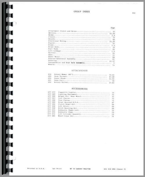 Parts Manual for Massey Ferguson 10 Lawn & Garden Tractor Sample Page From Manual