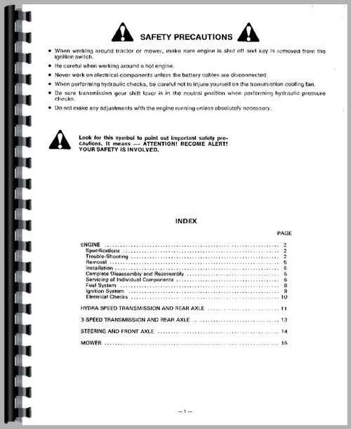 Service Manual for Massey Ferguson 10 Lawn & Garden Tractor Sample Page From Manual