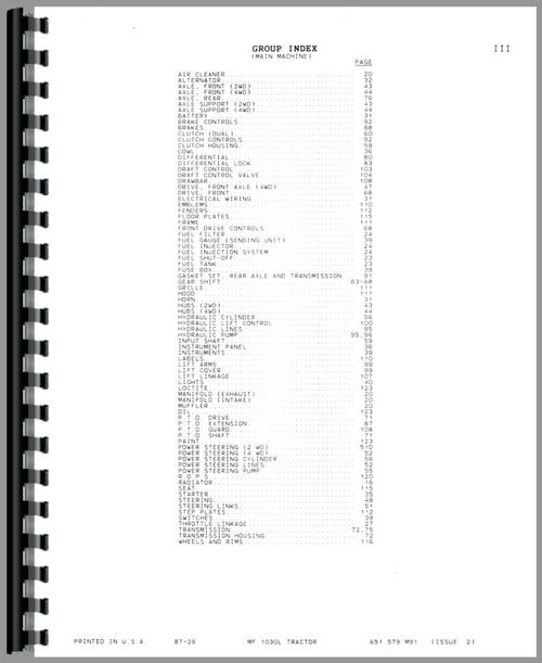 Parts Manual for Massey Ferguson 1030-L Tractor Sample Page From Manual
