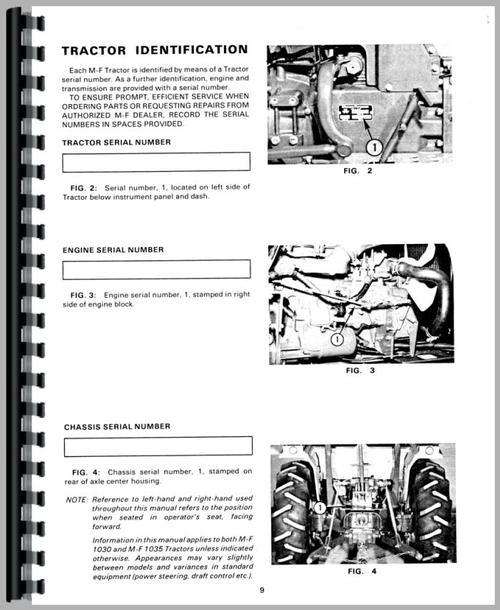 Operators Manual for Massey Ferguson 1030 Tractor Sample Page From Manual