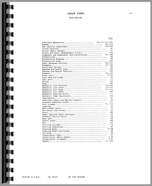 Parts Manual for Massey Ferguson 1080 Tractor Sample Page From Manual