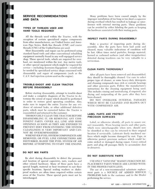 Service Manual for Massey Ferguson 1080 Tractor Sample Page From Manual