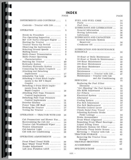 Operators Manual for Massey Ferguson 1100 Tractor Sample Page From Manual