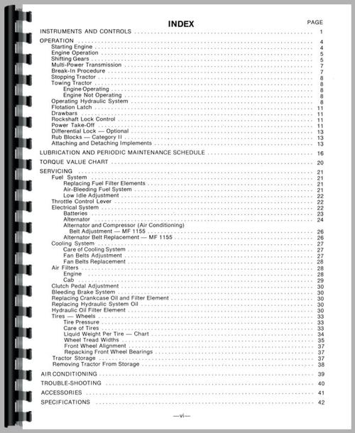 Operators Manual for Massey Ferguson 1105 Tractor Sample Page From Manual