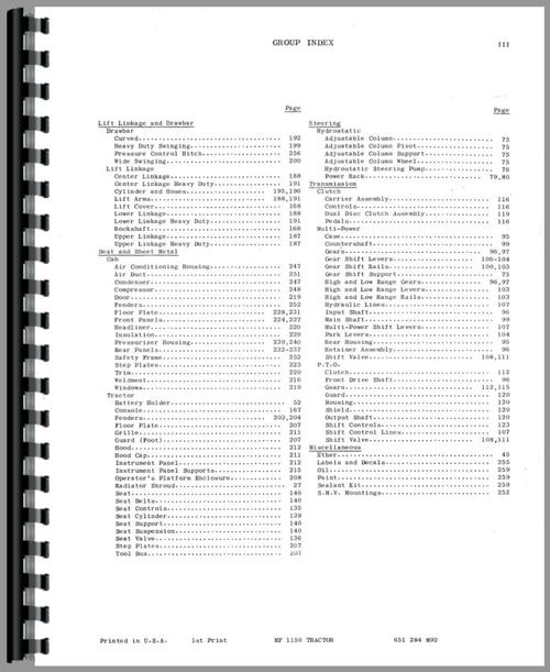 Parts Manual for Massey Ferguson 1150 Tractor Sample Page From Manual