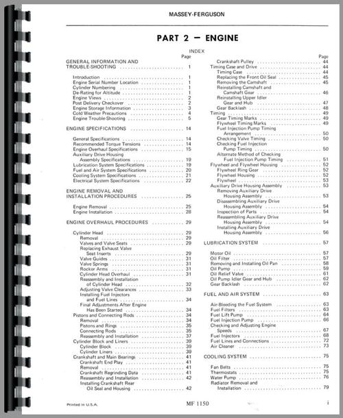 Service Manual for Massey Ferguson 1150 Tractor Sample Page From Manual