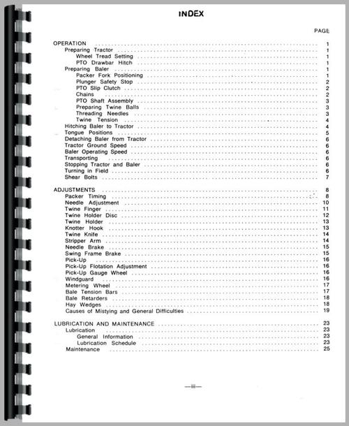 Operators Manual for Massey Ferguson 12 Baler Sample Page From Manual
