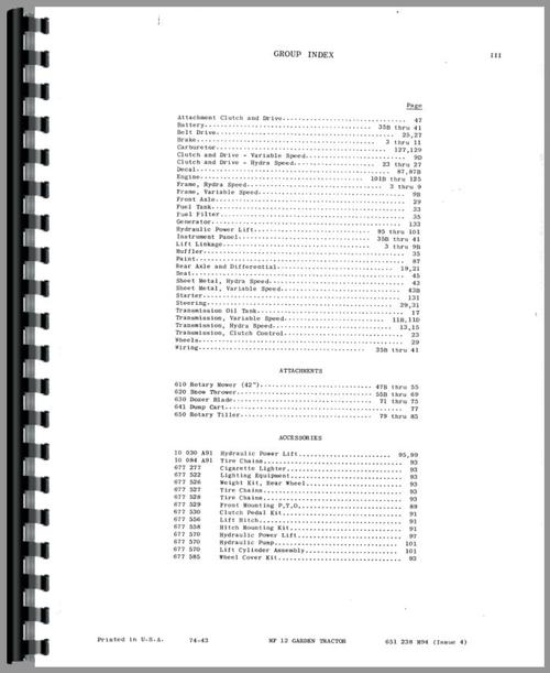 Parts Manual for Massey Ferguson 12 Lawn & Garden Tractor Sample Page From Manual