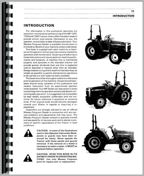 Operators Manual for Massey Ferguson 1240 Tractor Sample Page From Manual