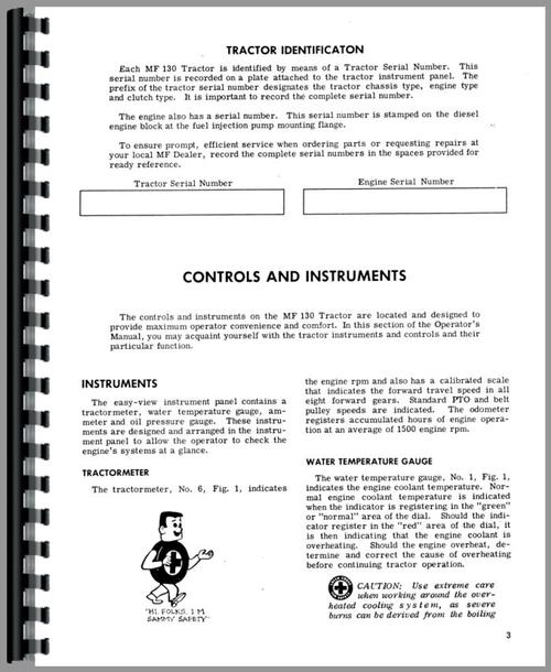 Operators Manual for Massey Ferguson 130 Tractor Sample Page From Manual