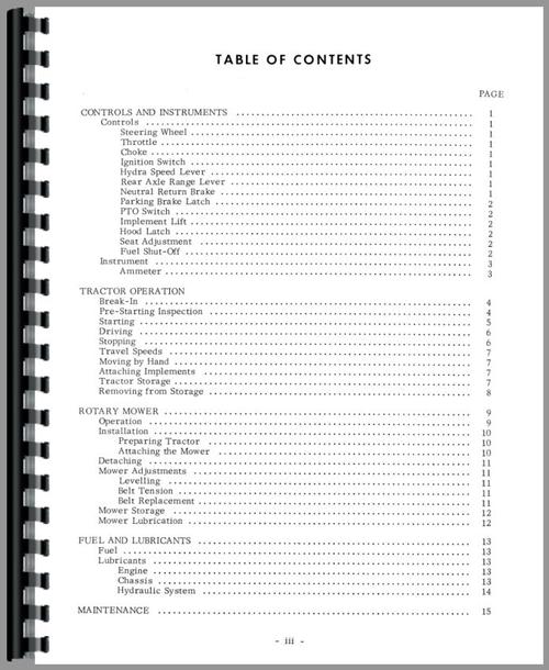 Operators Manual for Massey Ferguson 14 Lawn & Garden Tractor Sample Page From Manual