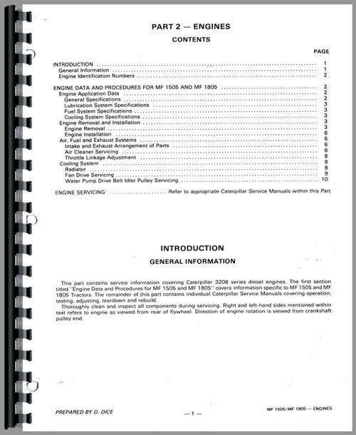 Service Manual for Massey Ferguson 1505 Tractor Sample Page From Manual