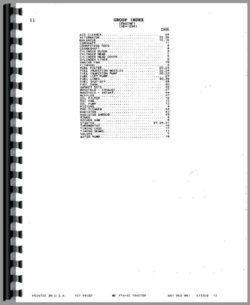 Parts Manual for Massey Ferguson 174-4S Tractor Sample Page From Manual