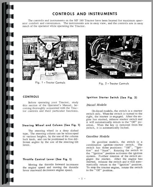 Operators Manual for Massey Ferguson 180 Tractor Sample Page From Manual