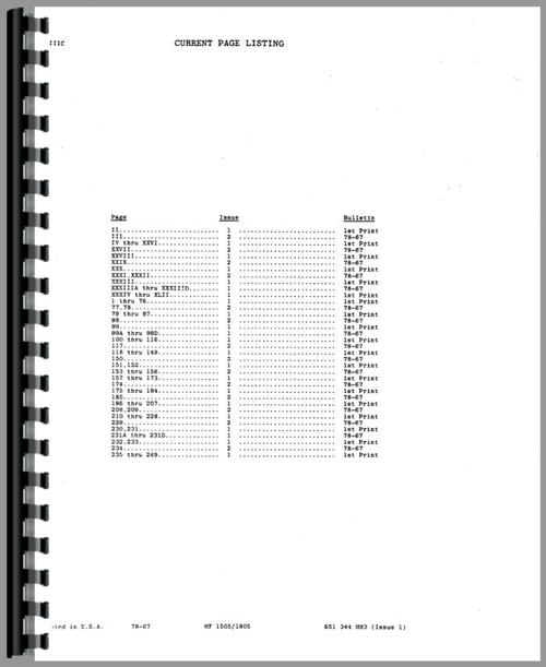 Parts Manual for Massey Ferguson 1805 Tractor Sample Page From Manual