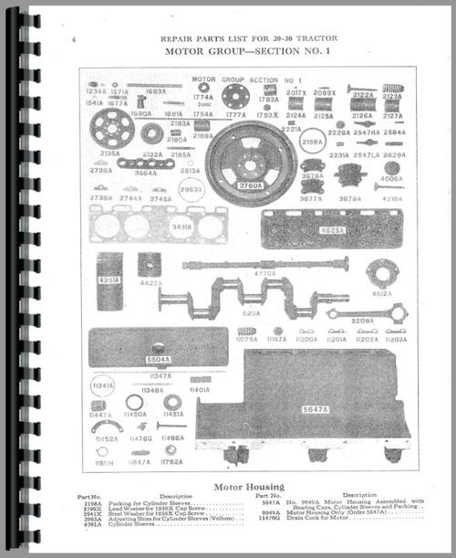 Parts Manual for Massey Harris 20-30 Tractor Sample Page From Manual