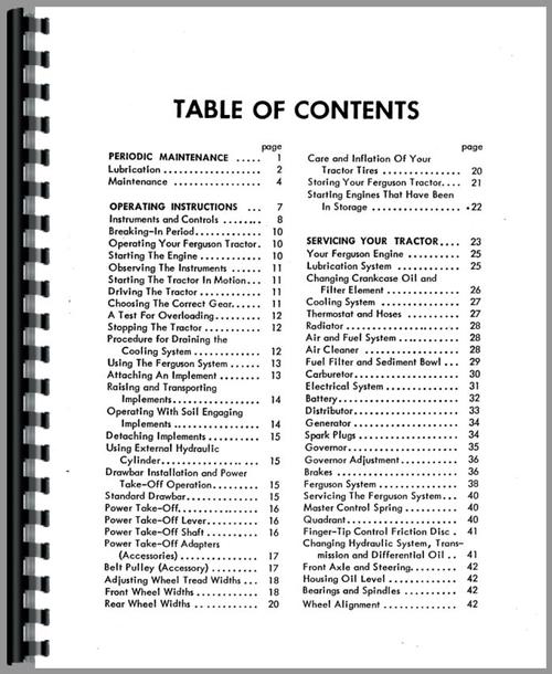 Operators Manual for Massey Ferguson 20-85 Tractor Sample Page From Manual