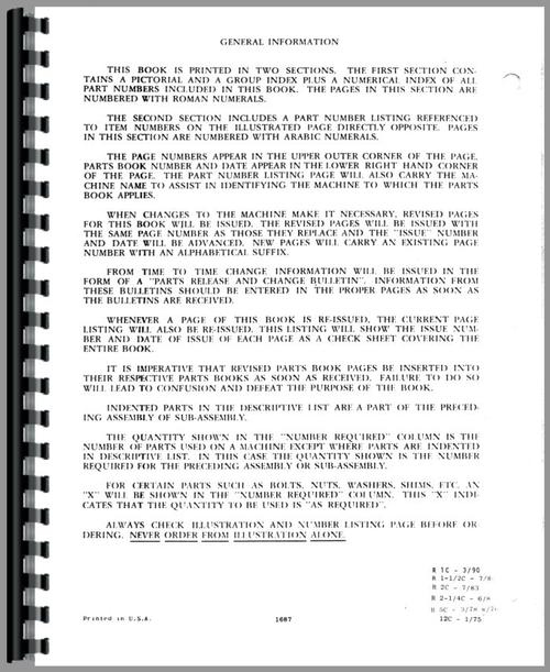 Parts Manual for Massey Ferguson 20 Industrial Loader Attachment Sample Page From Manual