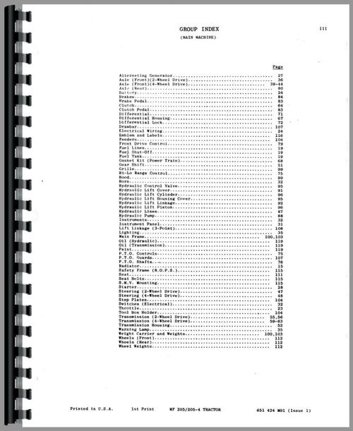 Parts Manual for Massey Ferguson 205-4 Tractor Sample Page From Manual